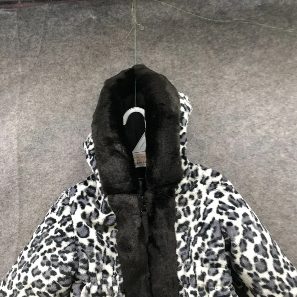 Rothschild Girls 2T Winter Coat Jacket Faux Fur Plush Leopard Black White Hooded